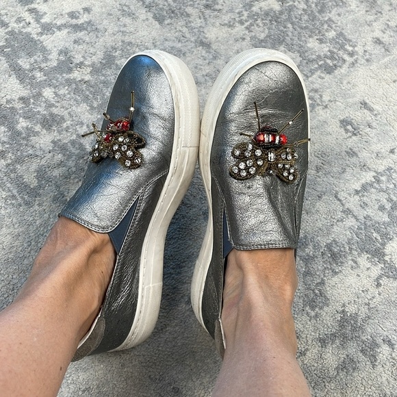 Valentina Rangoni Samurai Fashion Loafer Sneakers Metallic Silver Moth Beetle 9 - Picture 16 of 16